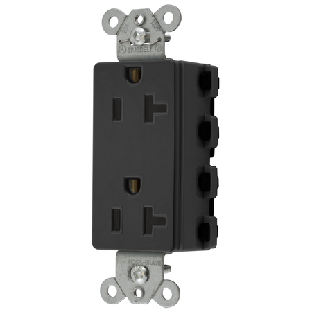 HUBBELL WIRING DEVICE-KELLEMS Straight Blade Devices, Receptacles, Style Line Decorator Duplex, SNAPConnect, 20A 125V, 2-Pole 3-Wire Grounding, Nylon, 5- 15R, Black. SNAP2162BKA
